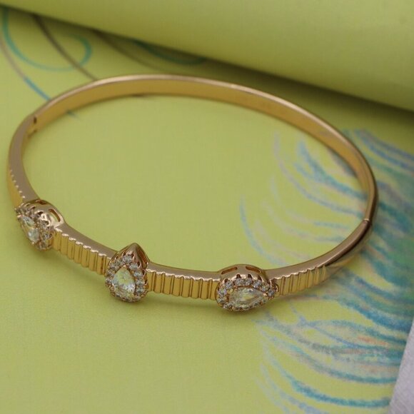 Rose Gold Bangle with Teardrop and Oval Stones, XPBL0537 - Picture 12 of 12